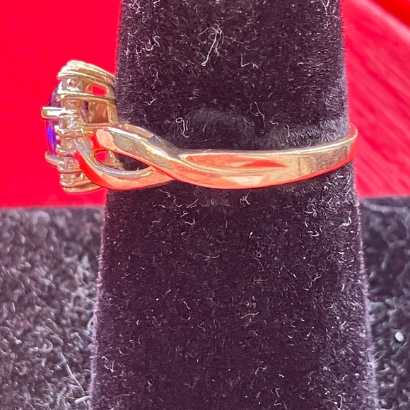 10 Kt yellow gold Diamond and Amethyst Ring - Picture 7 of 12